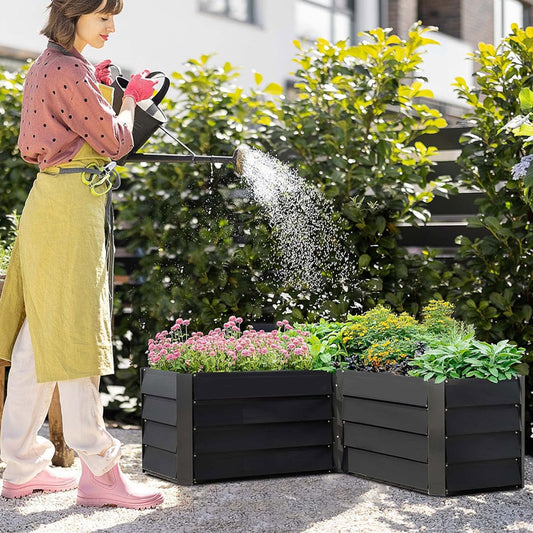 Charcoal Black Outdoor Metal L-Shaped Raised Garden Bed