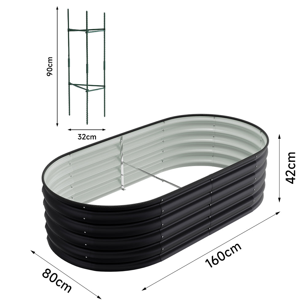 42CM Height Anthracite Galvanized Steel Oval Raised Garden Bed