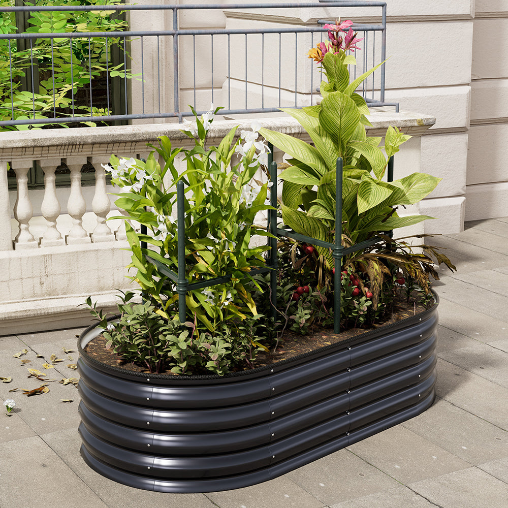 42CM Height Anthracite Galvanized Steel Oval Raised Garden Bed
