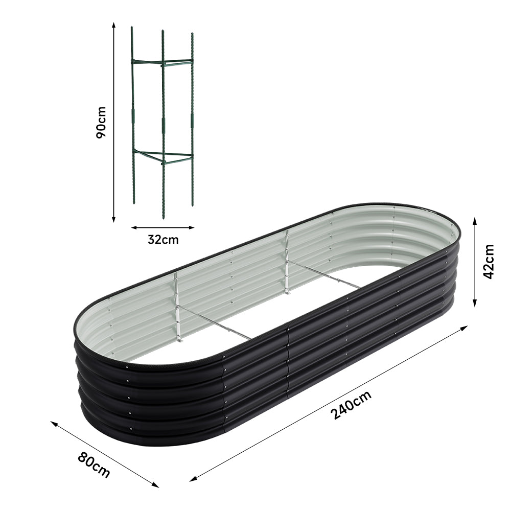 42CM Height Anthracite Galvanized Steel Oval Raised Garden Bed