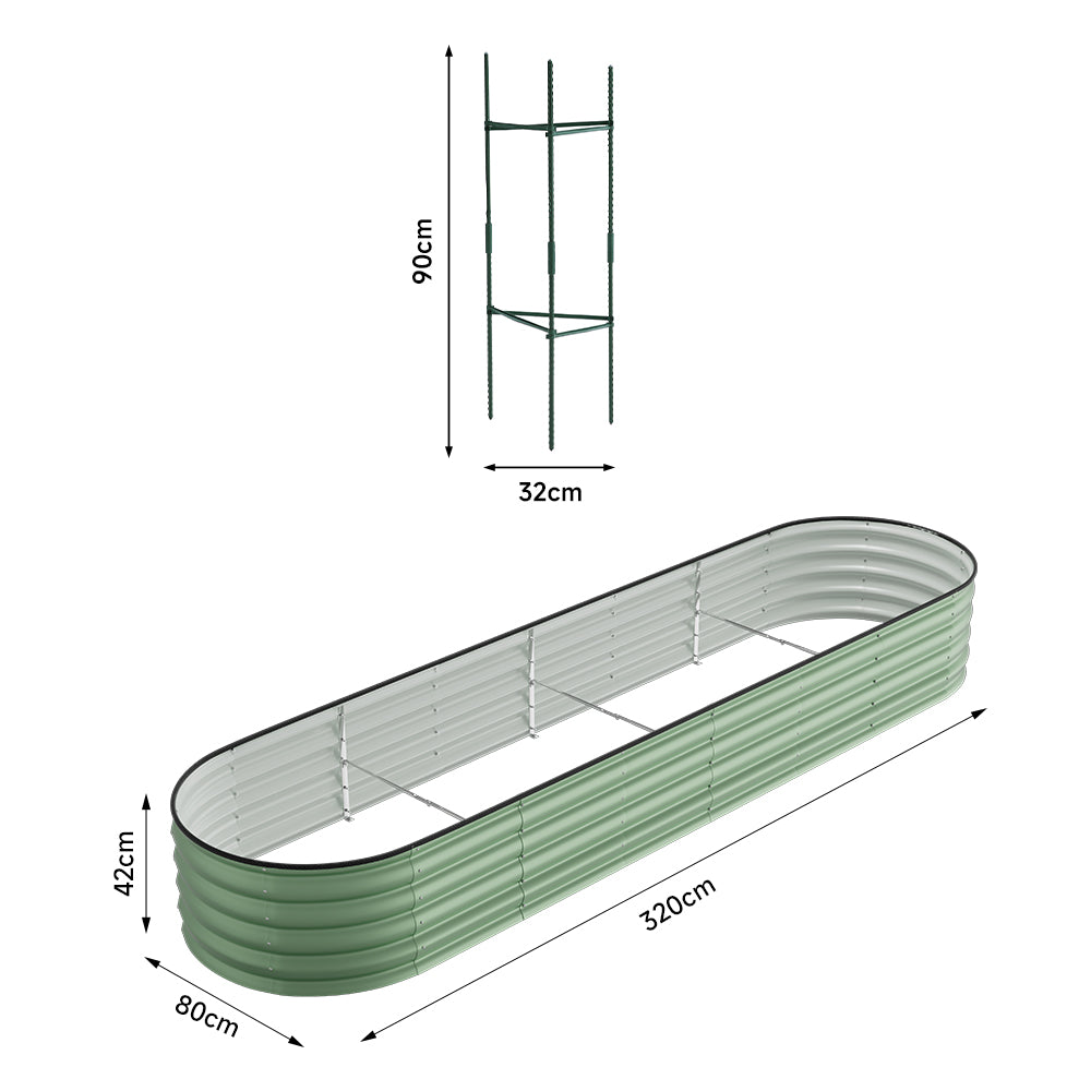 42CM Height Light Green Galvanized Steel Oval Raised Garden Bed