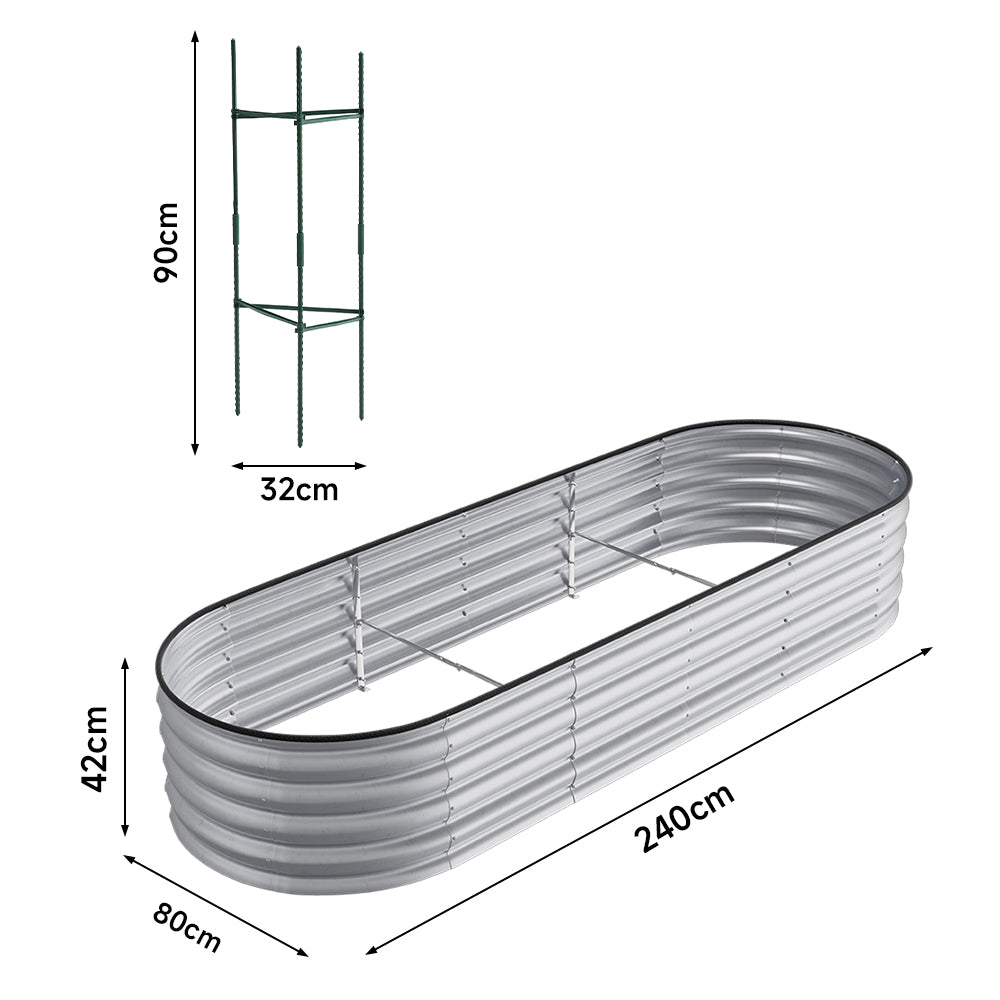 42CM Height Silver Galvanized Steel Oval Raised Garden Bed