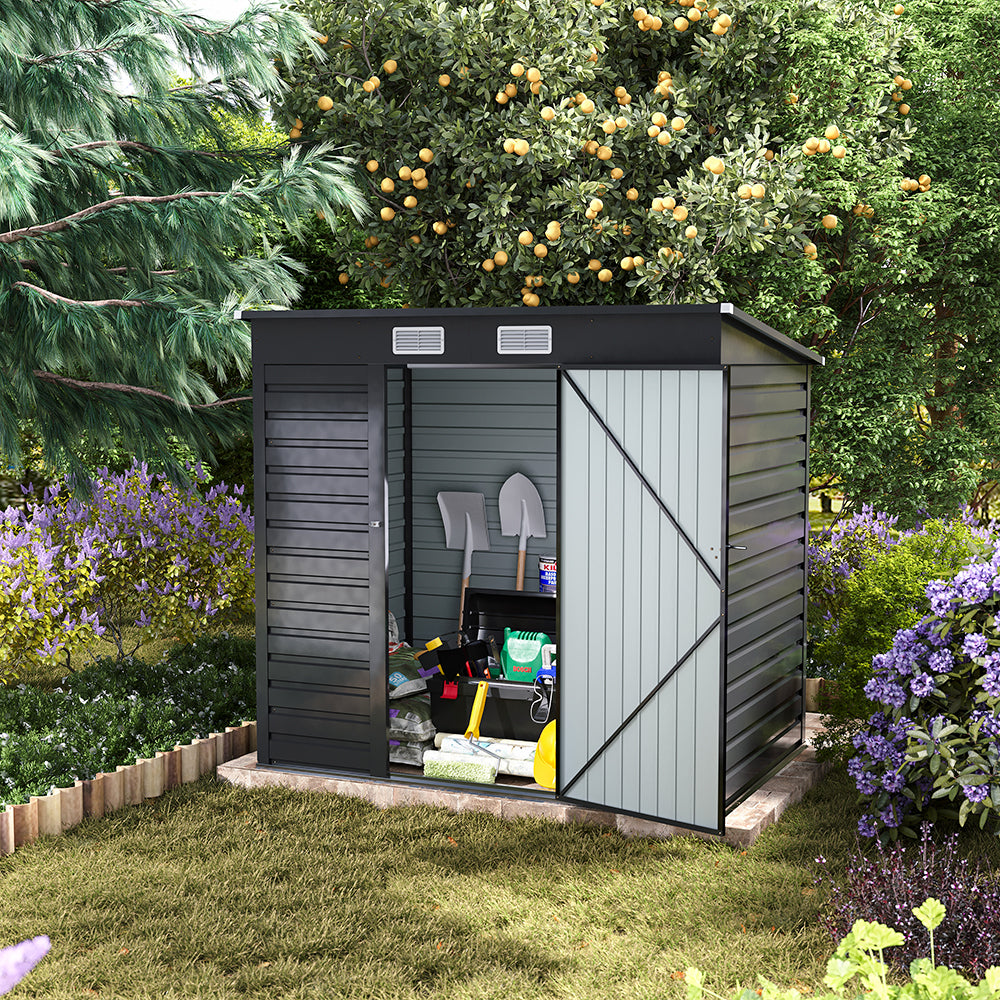 Charcoal Black/Grey 193CM Wide Metal Garden Storage Shed with Lockable Door