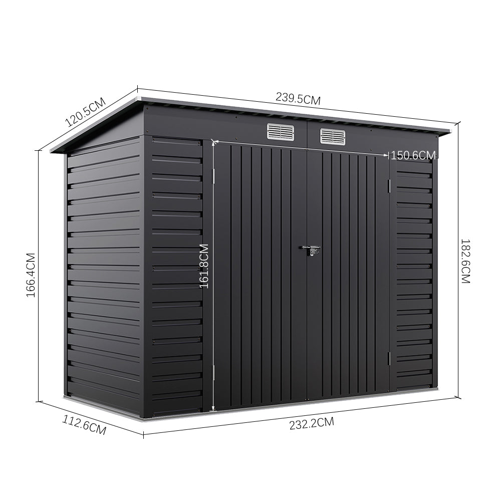 239CM Wide Metal Garden Storage Shed with Lockable Doors