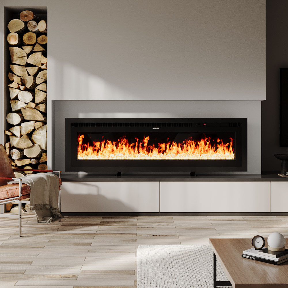50 Inch Electrical Fireplace with 12 Vibrant Flame Colours, Adjustable Heating Modes