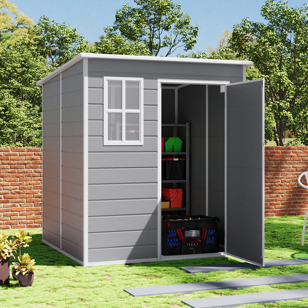 6 x 6FT Durable PP Storage Shed with Pent Roof