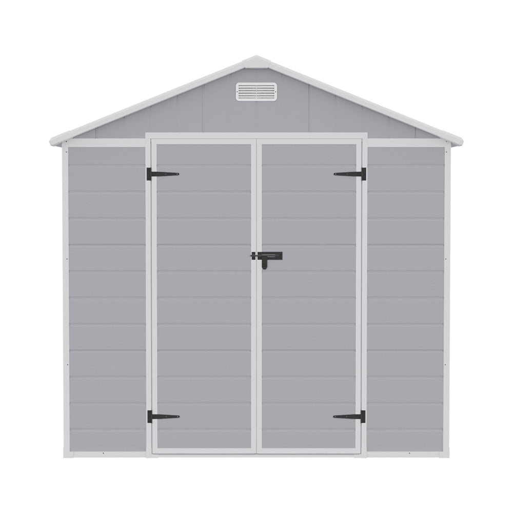 8x6ft Outdoor Apex Roof Plastic Tool Shed with Dual-door