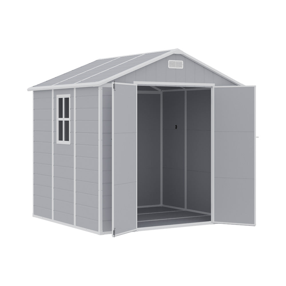 8x6ft Outdoor Apex Roof Plastic Tool Shed with Dual-door