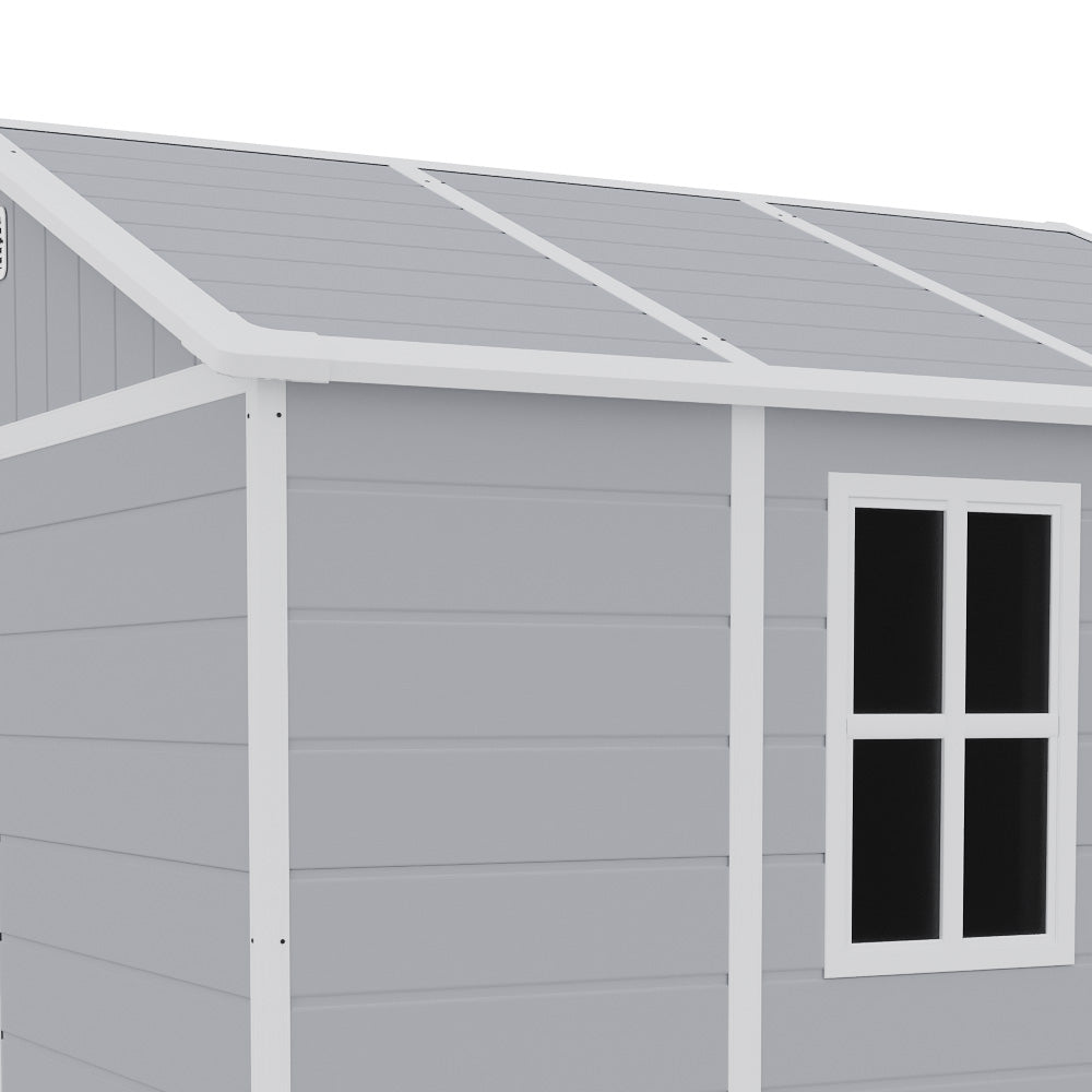 8x6ft Outdoor Apex Roof Plastic Tool Shed with Dual-door