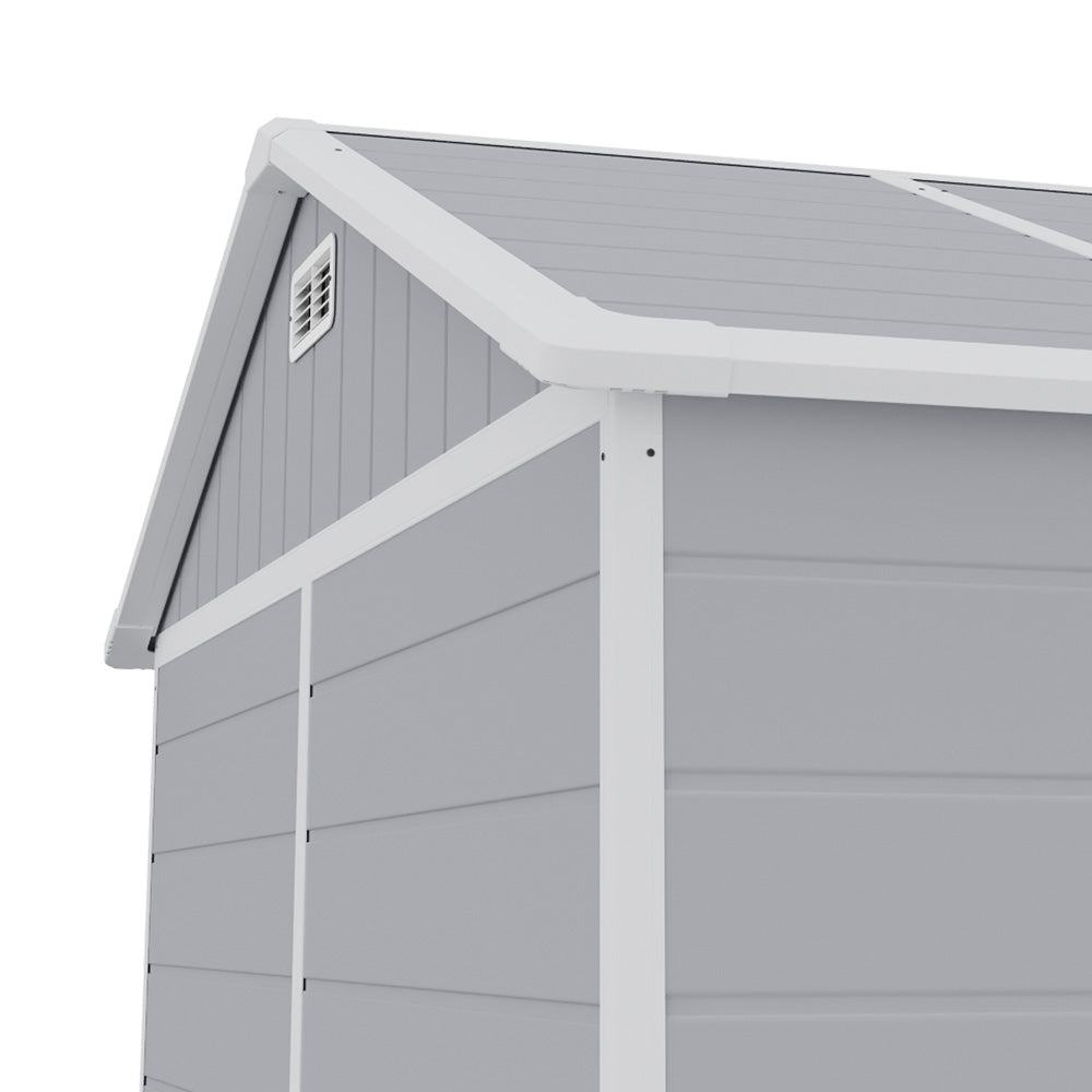 8x6ft Outdoor Apex Roof Plastic Tool Shed with Dual-door