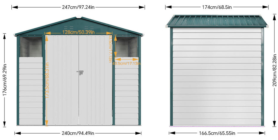 8x5.7FT Metal Apex Roof Garden Storage Shed