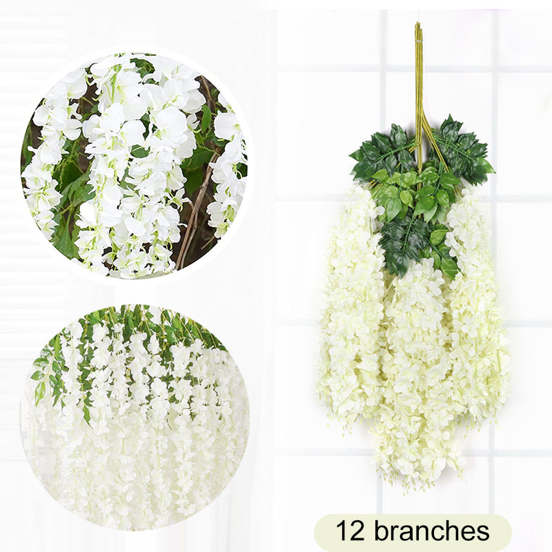 12pcs Artificial White Wisteria Hanging Vines