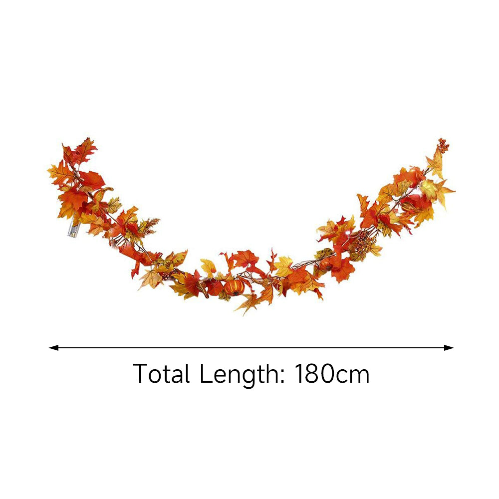 1.8M Artificial Autumn Maple Leaf Pumpkin Vine Garland With Lights