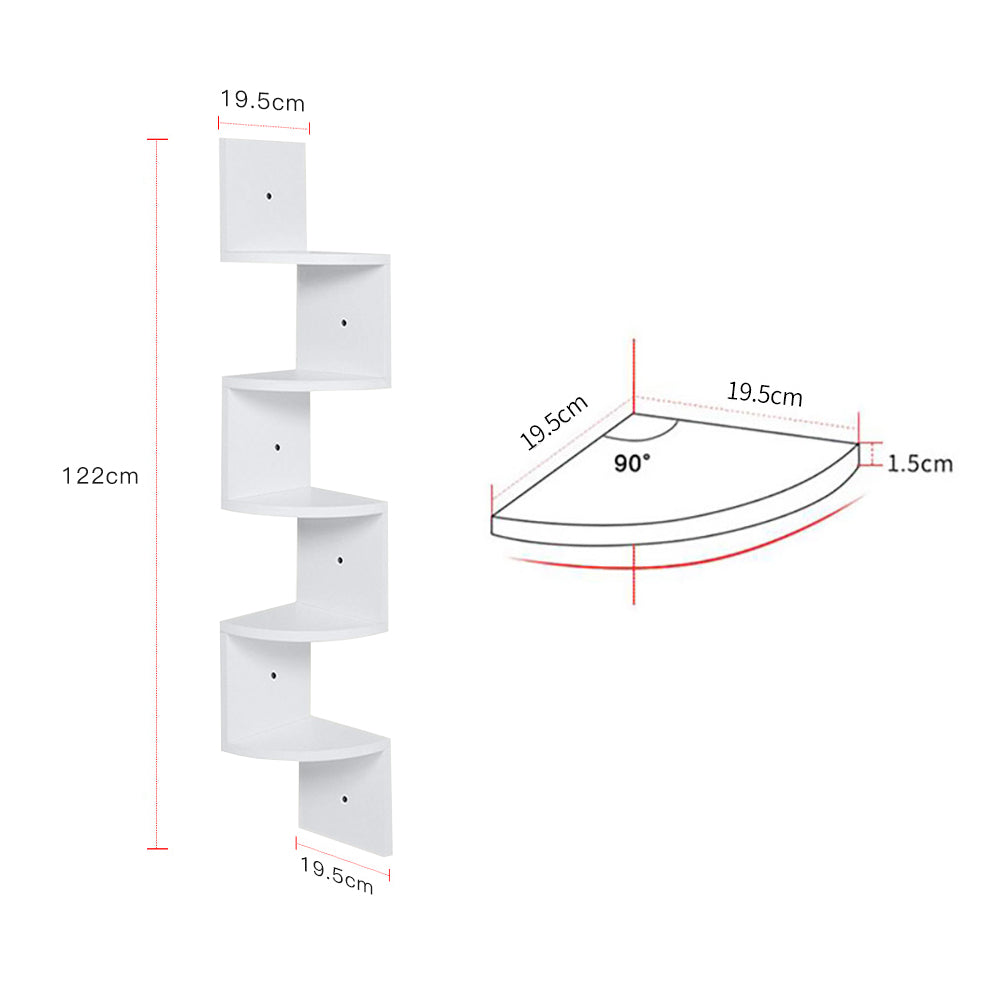 Wooden Zigzag Floating Corner Shelves 5-Tier White