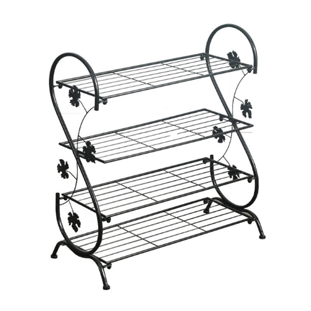 Black Metal 4 Tier S-Shape Shoe Rack