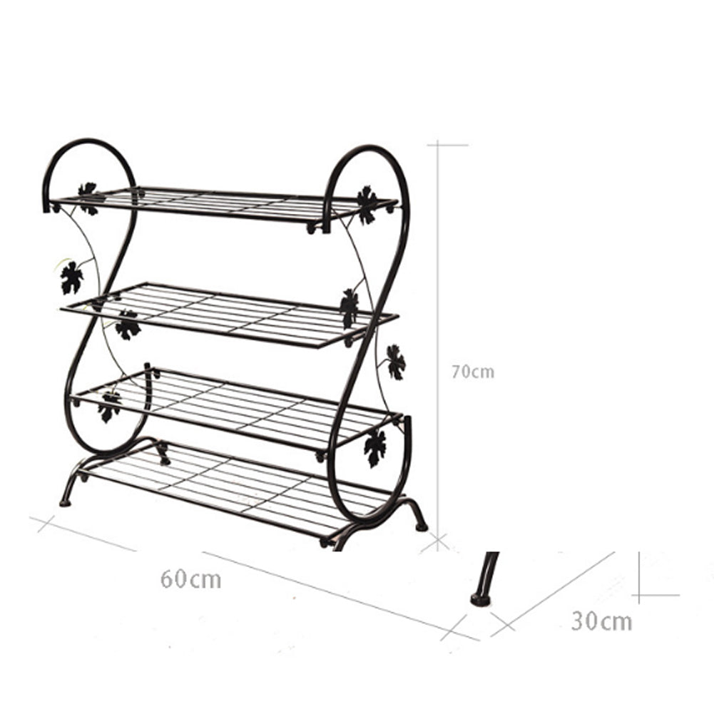 Black Metal 4 Tier S-Shape Shoe Rack