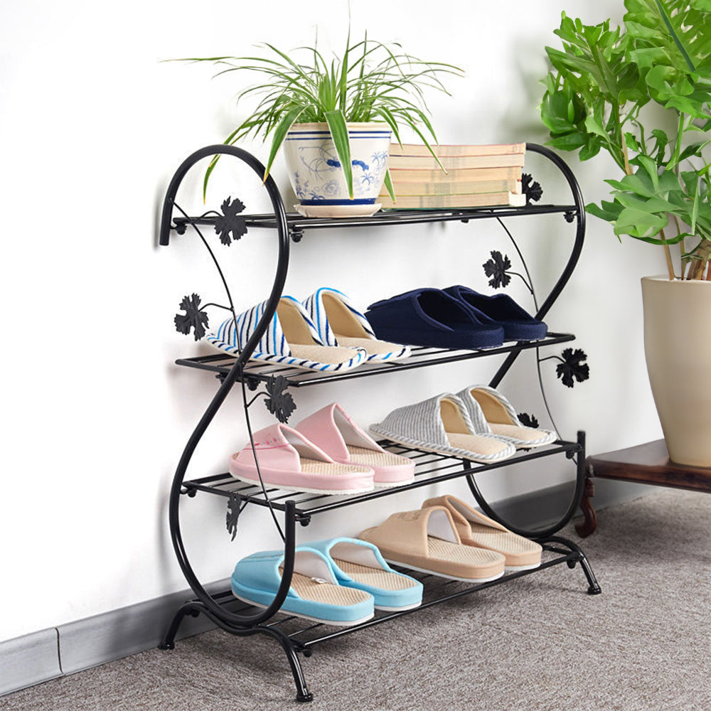 Black Metal 4 Tier S-Shape Shoe Rack