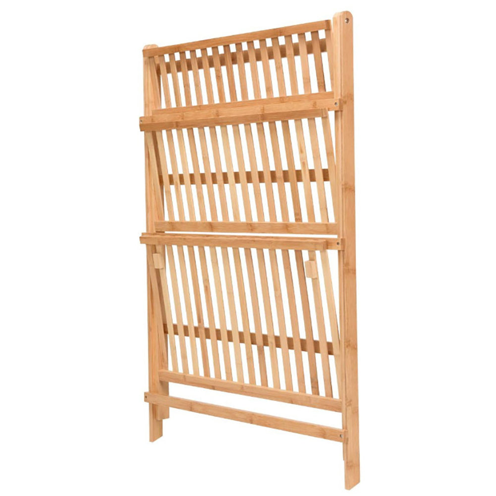 3-Tier Foldable Wooden Ladder Shelf Natural