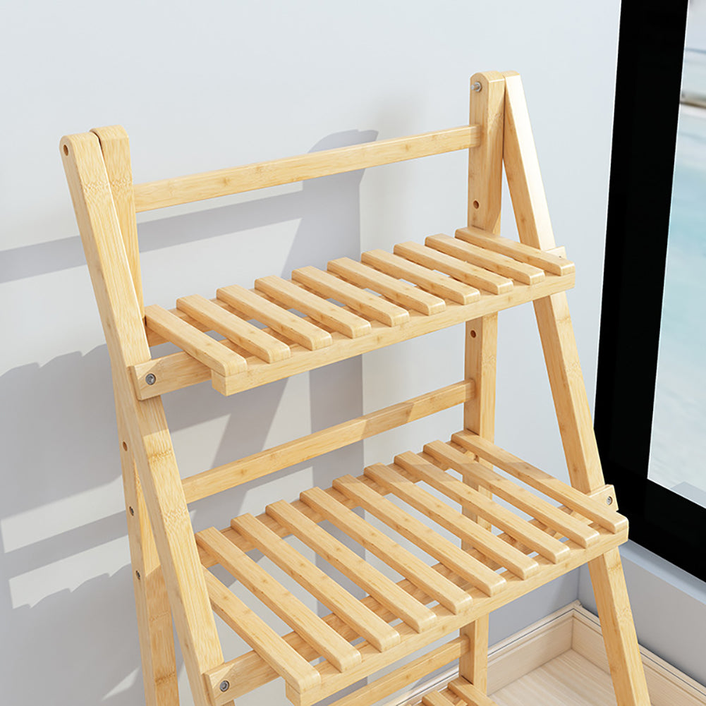 3-Tier Foldable Wooden Ladder Shelf Natural