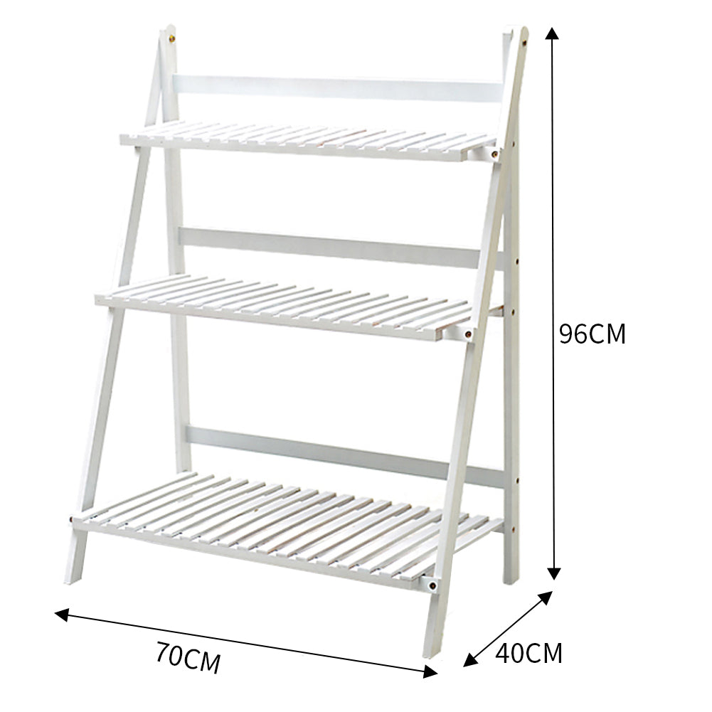 3-Tier Foldable Wooden Ladder Shelf Natural