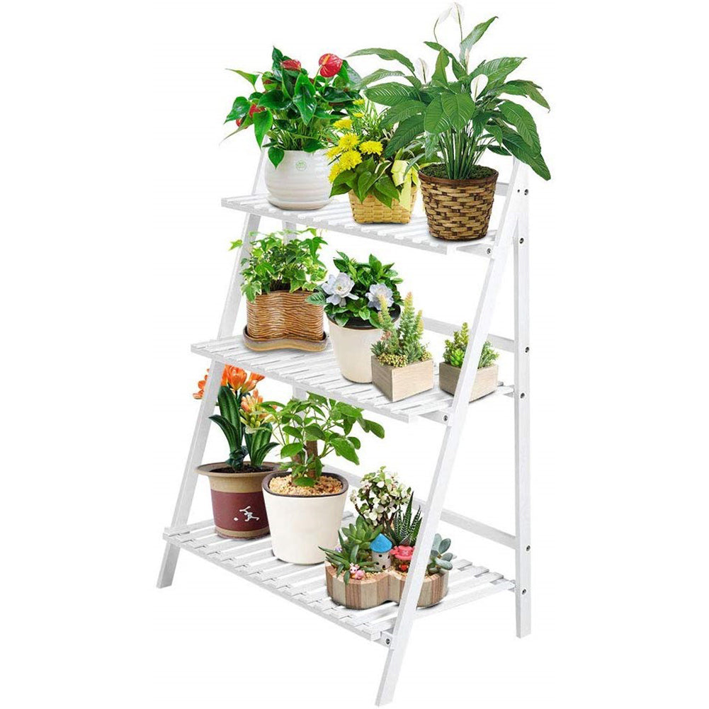 3-Tier Foldable Wooden Ladder Shelf Natural
