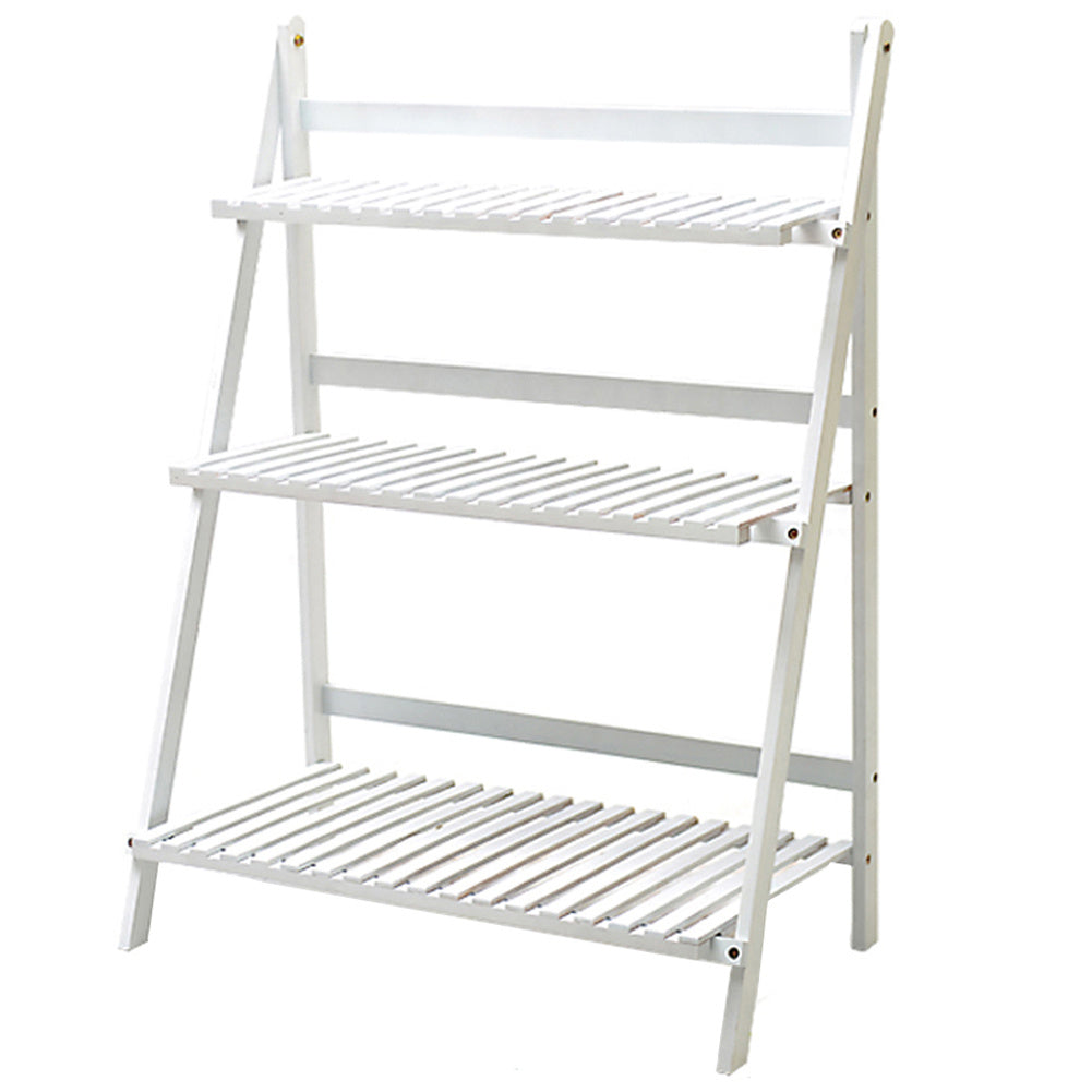 3-Tier Foldable Wooden Ladder Shelf Natural