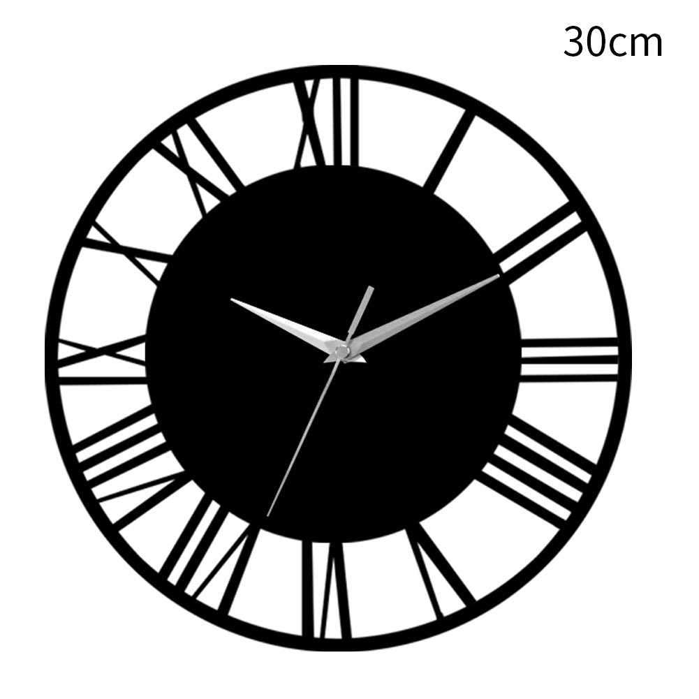 Silent Round Wood Wall Clock Decorative Roman Numeral