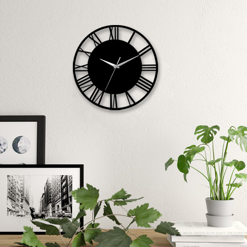 Silent Round Wood Wall Clock Decorative Roman Numeral