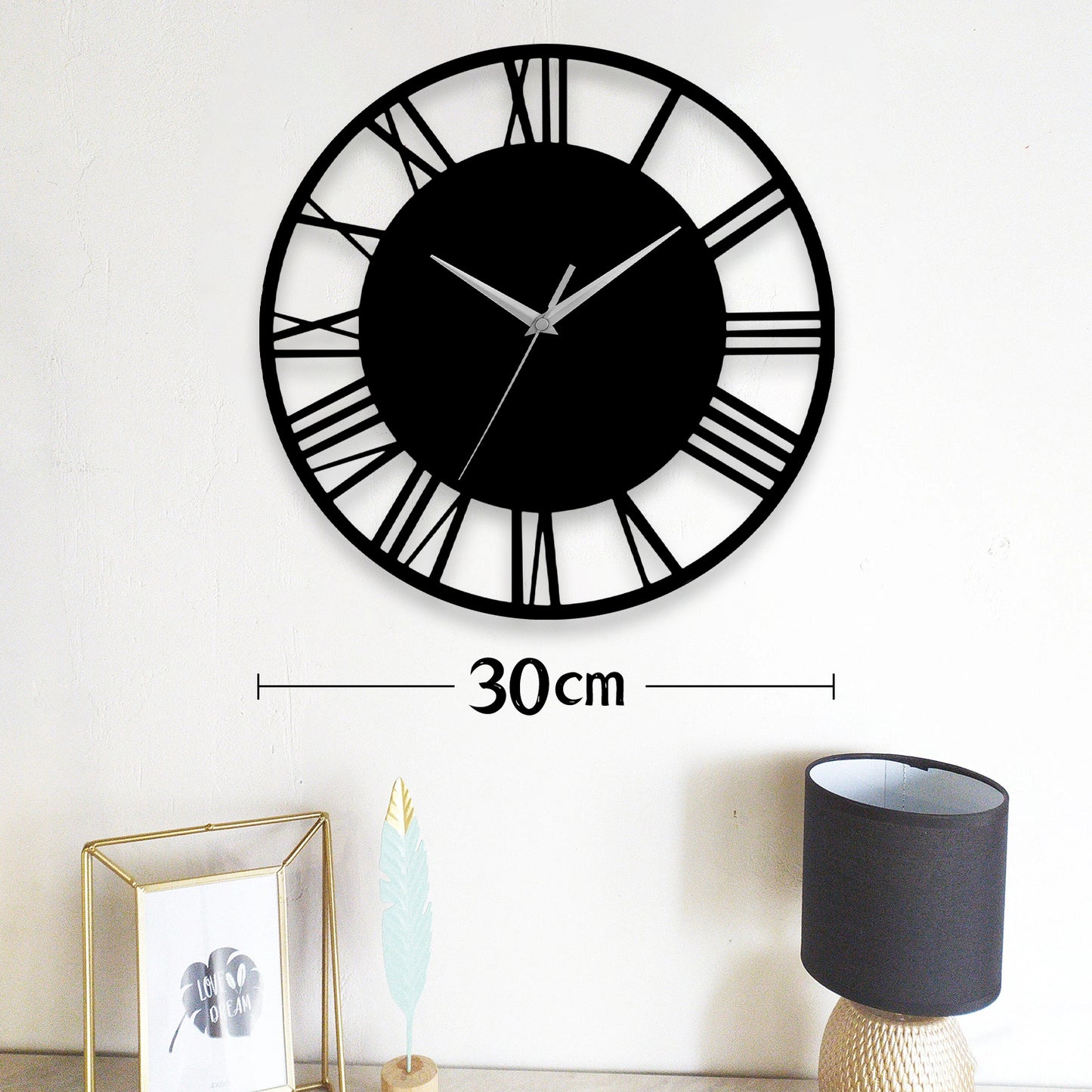 Silent Round Wood Wall Clock Decorative Roman Numeral