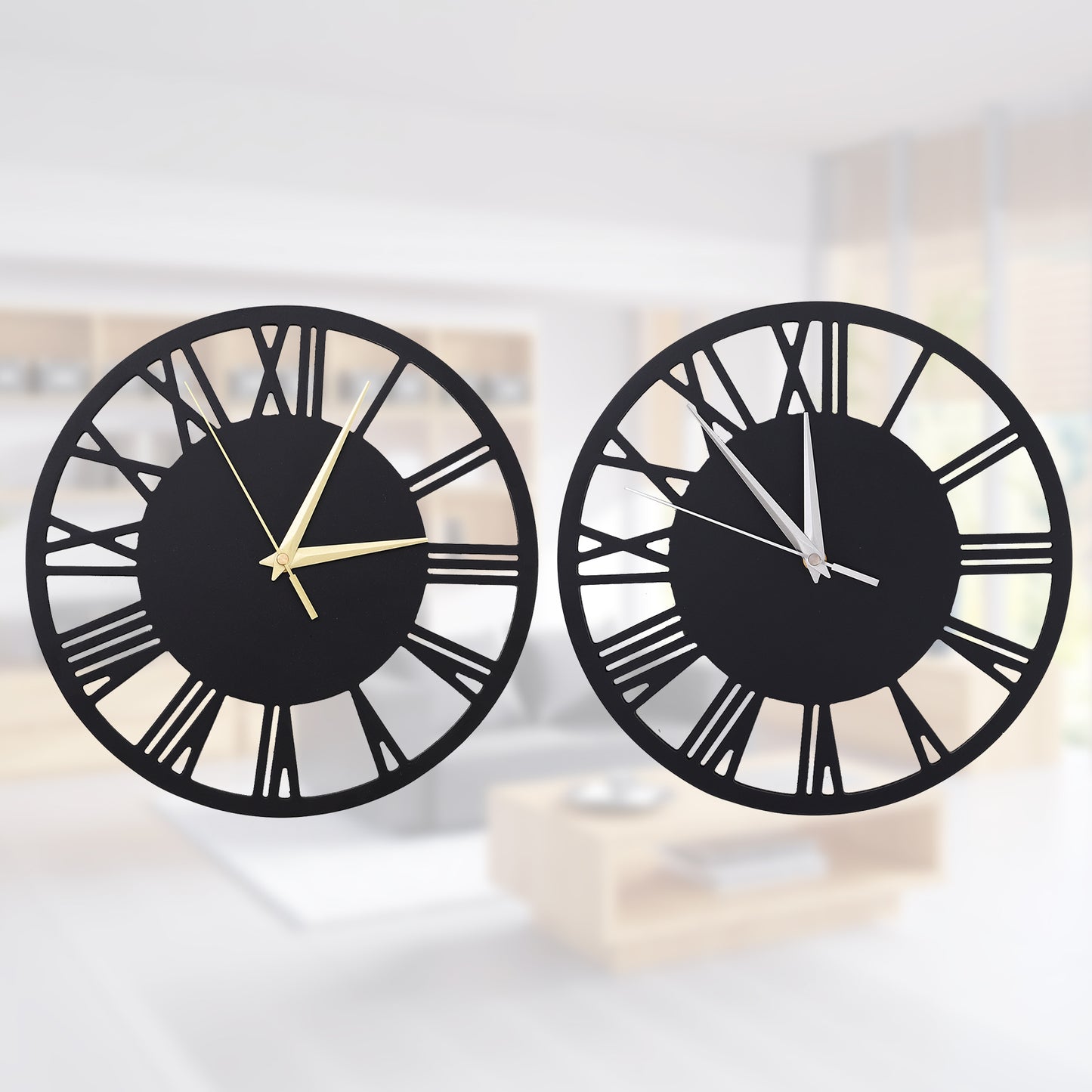 Silent Round Wood Wall Clock Decorative Roman Numeral