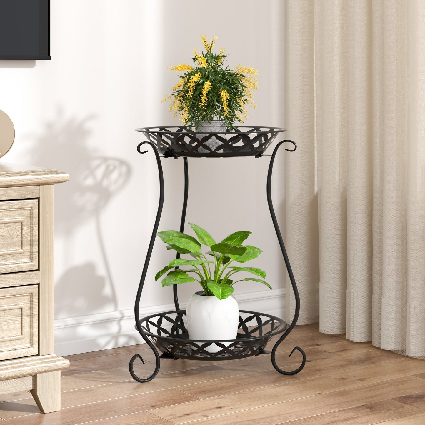 2 Tier Tall Vintage Metal Plant Stand
