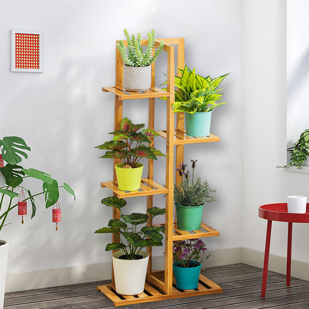 Rustic Wooden Multi-Tiered Potted Plant Stand