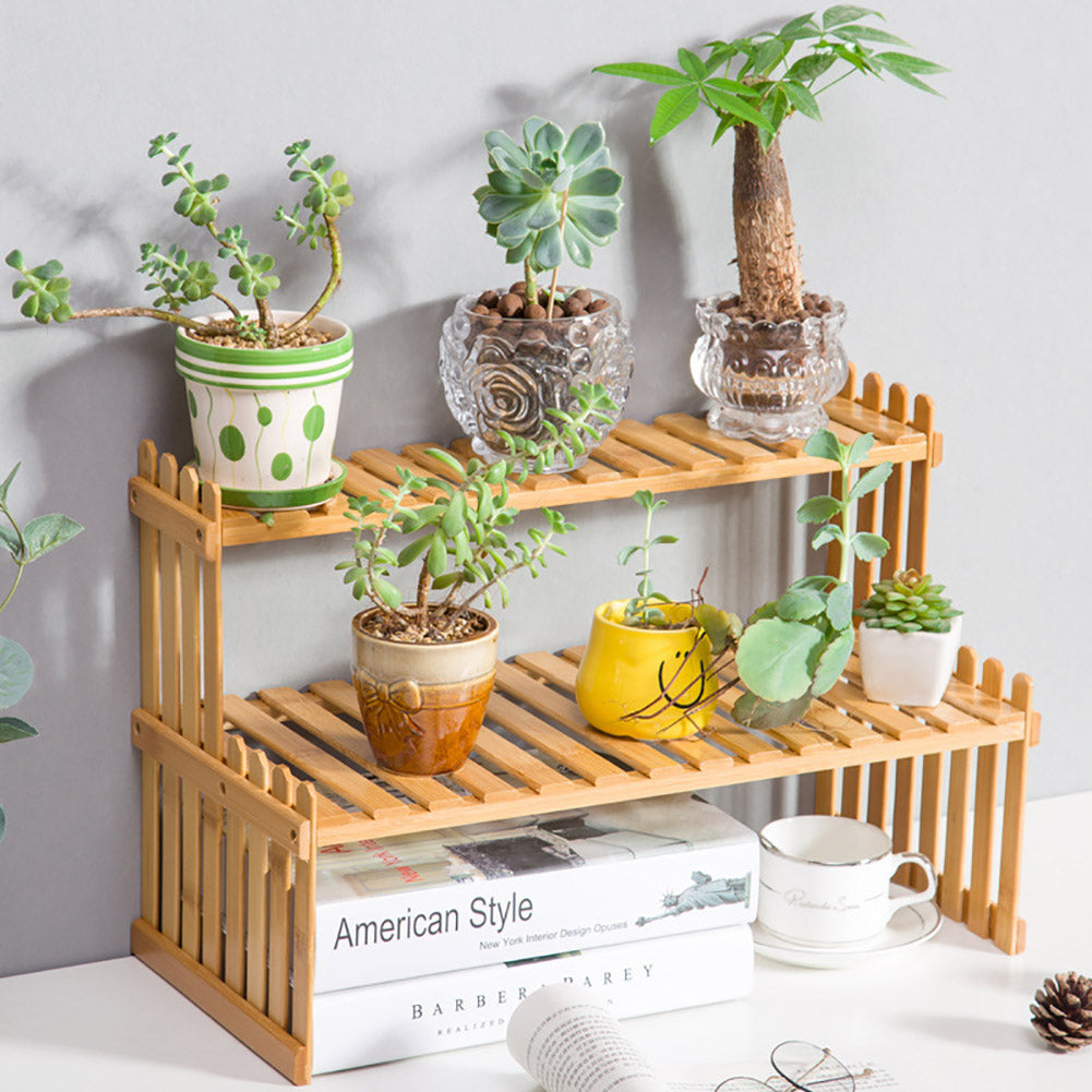 2 Tier Decorative Tabletop Wood Plant Stand Display Shelf