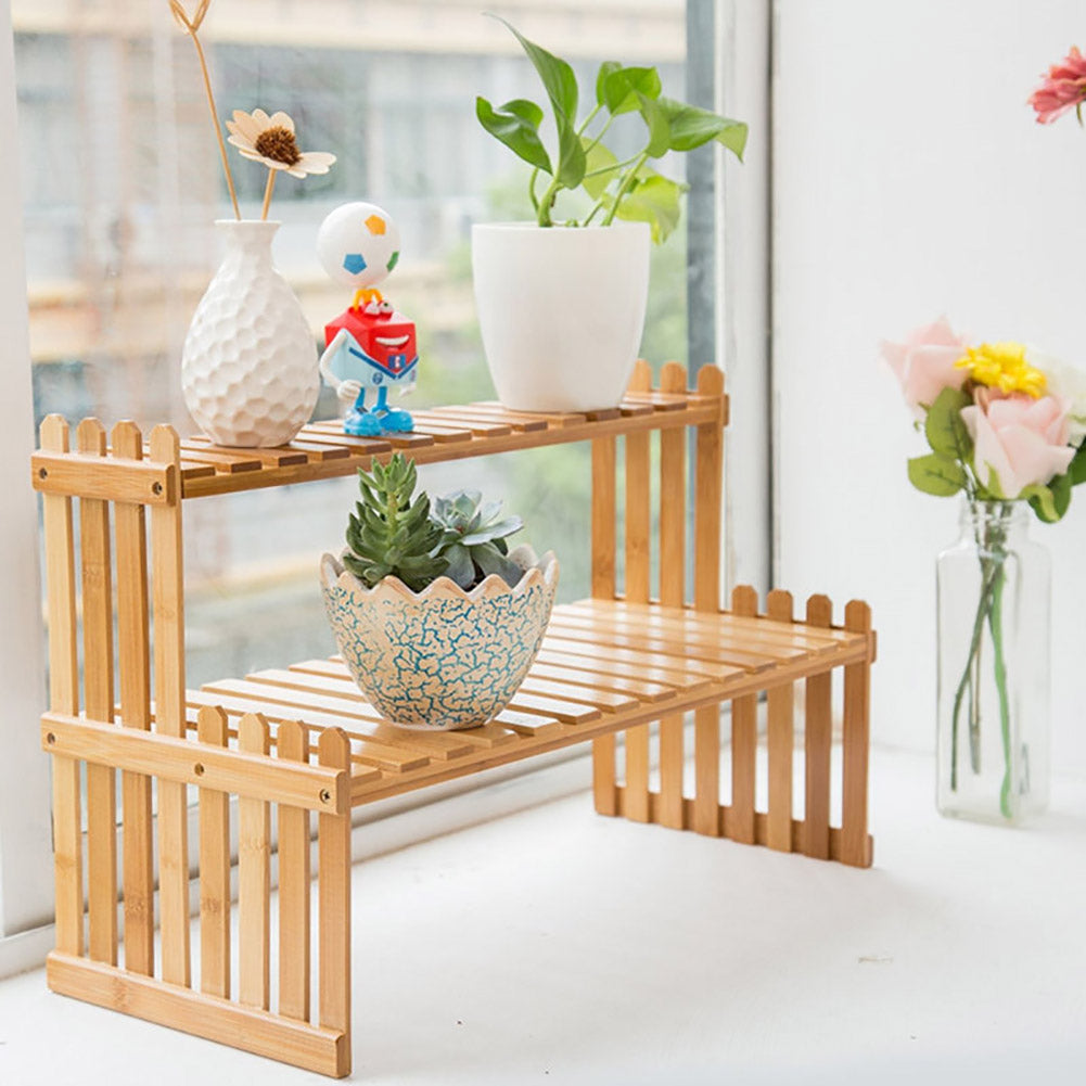 2 Tier Decorative Tabletop Wood Plant Stand Display Shelf