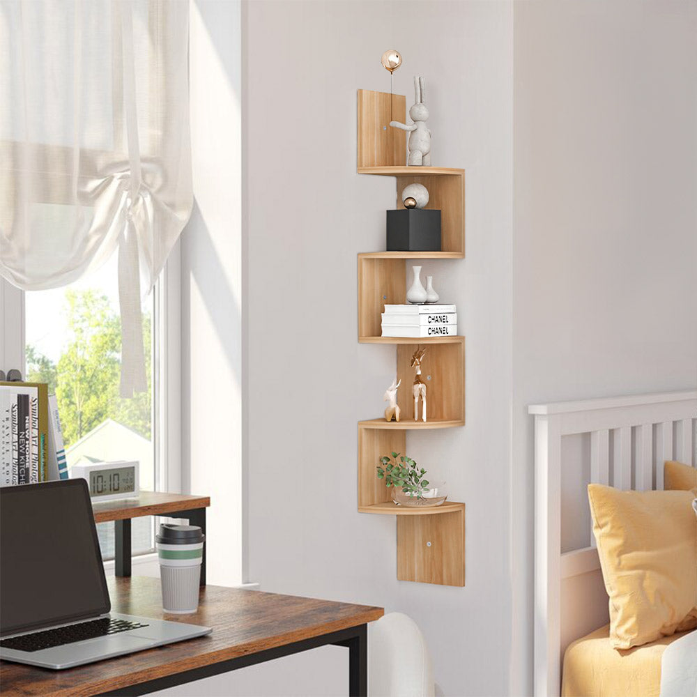 Tiered Wooden Floating Corner Shelf