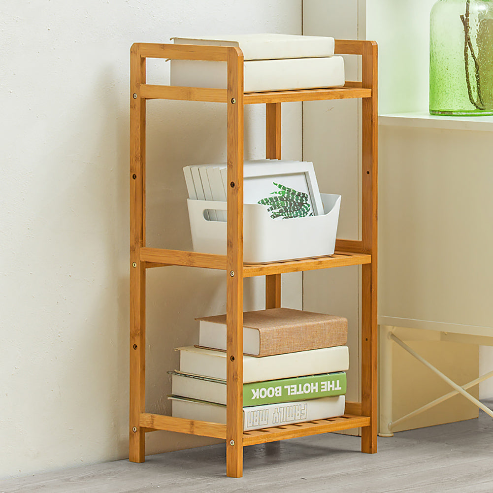 Tiered Bamboo Wood Book Storage Shelf