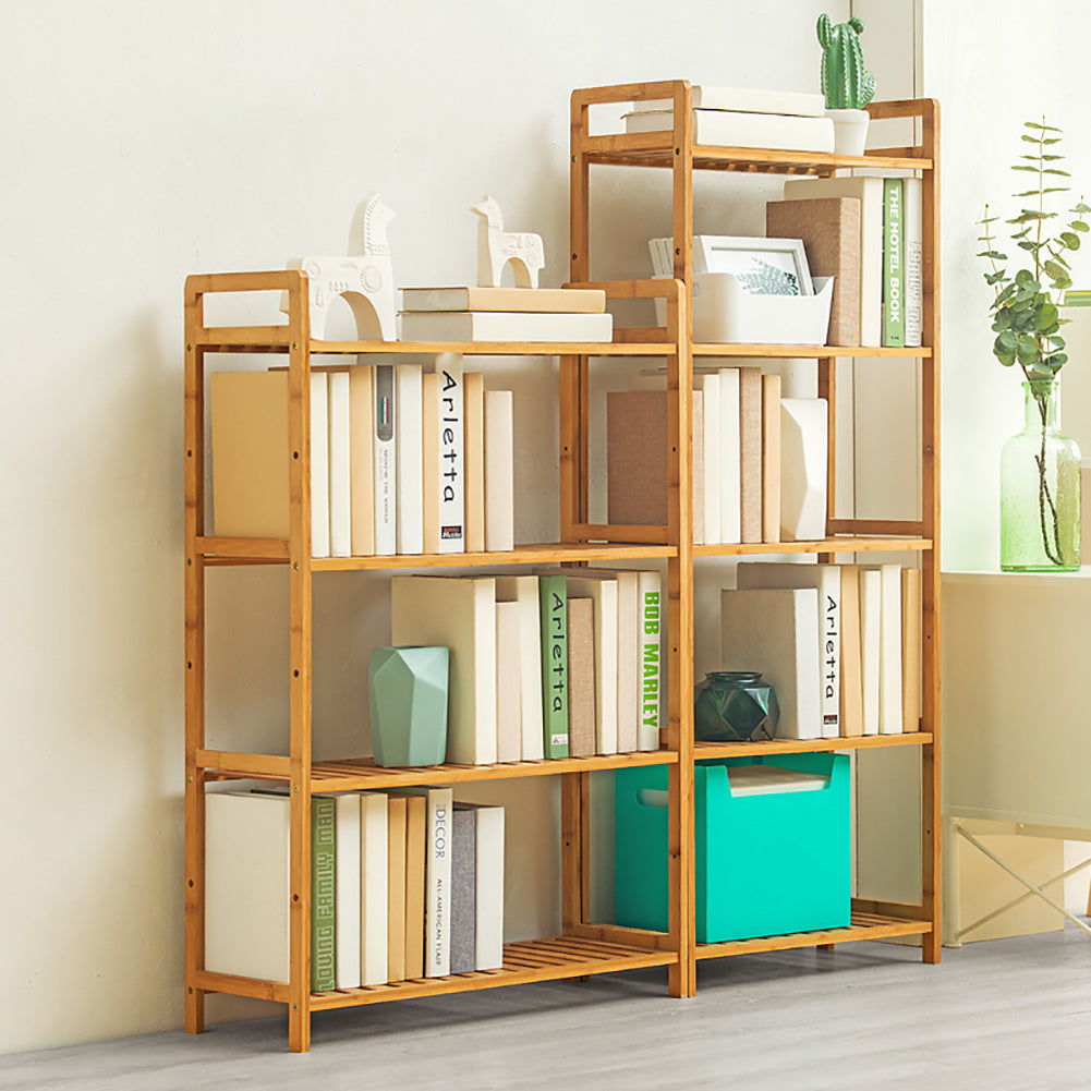 Tiered Bamboo Wood Book Storage Shelf