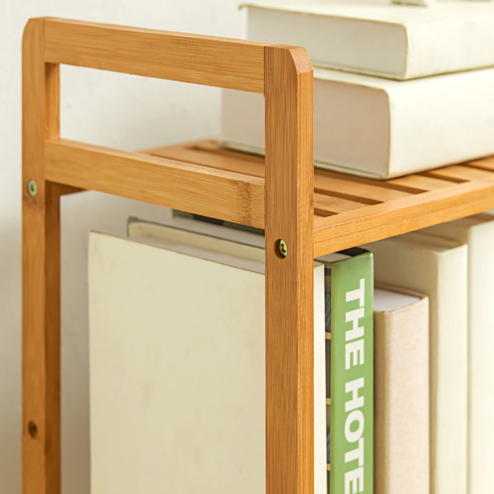 Tiered Bamboo Wood Book Storage Shelf