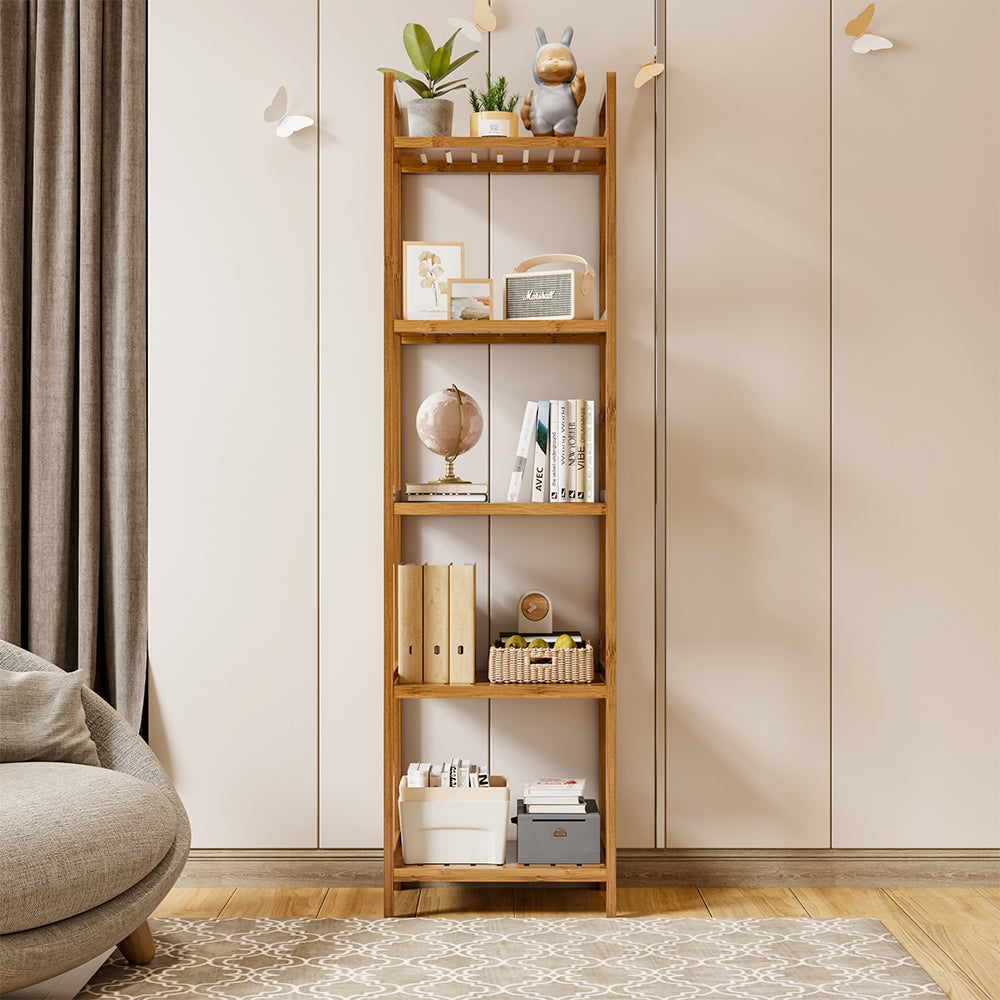 Tiered Bamboo Wood Book Storage Shelf