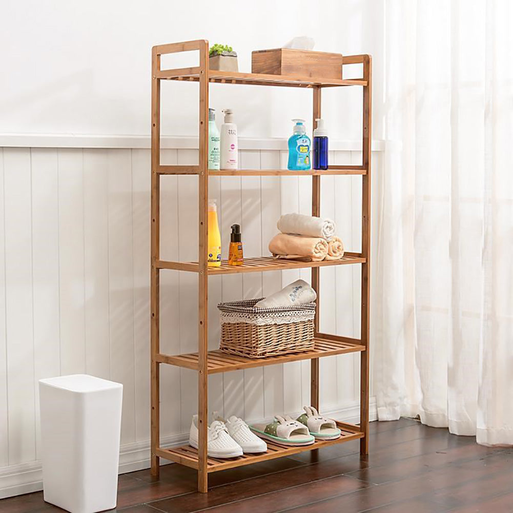 Tiered Bamboo Wood Book Storage Shelf