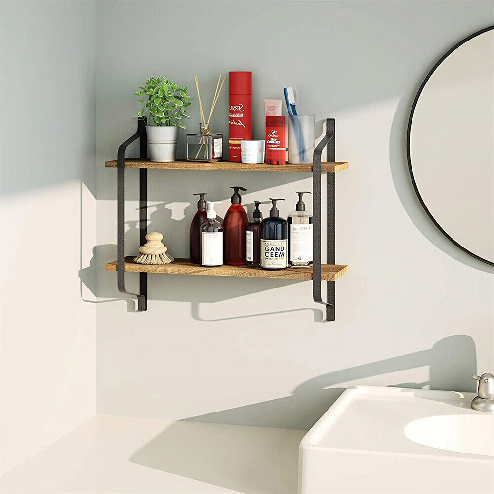 Industrial 2-Tier Home Decor Floating Wall Shelves