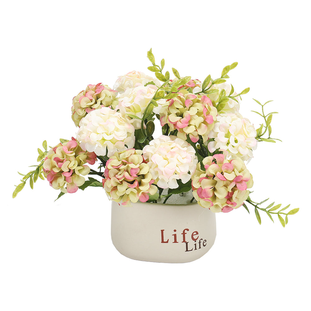 Artificial Hydrangea Flower in Ceramic Planter for Desktop Decoration