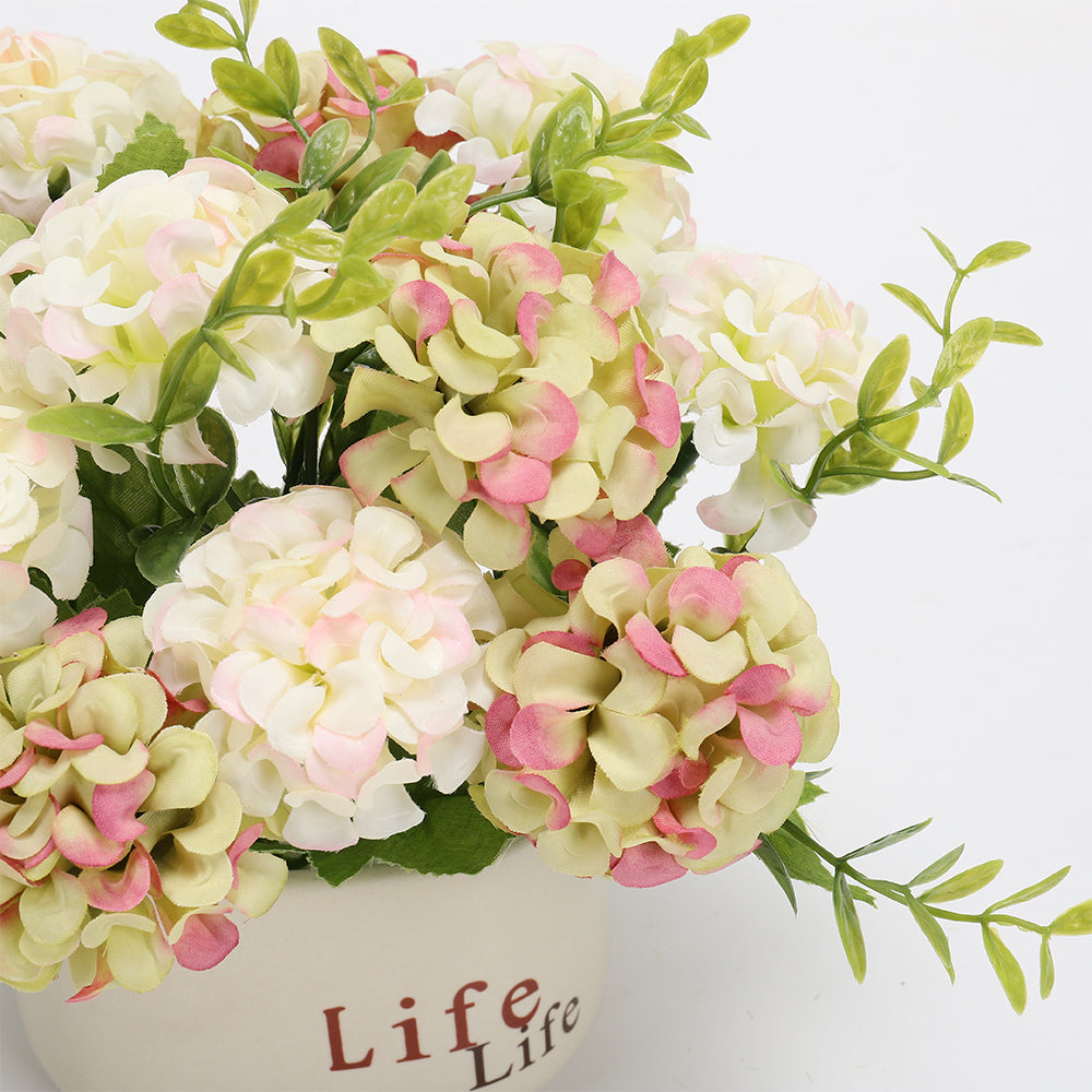Artificial Hydrangea Flower in Ceramic Planter for Desktop Decoration