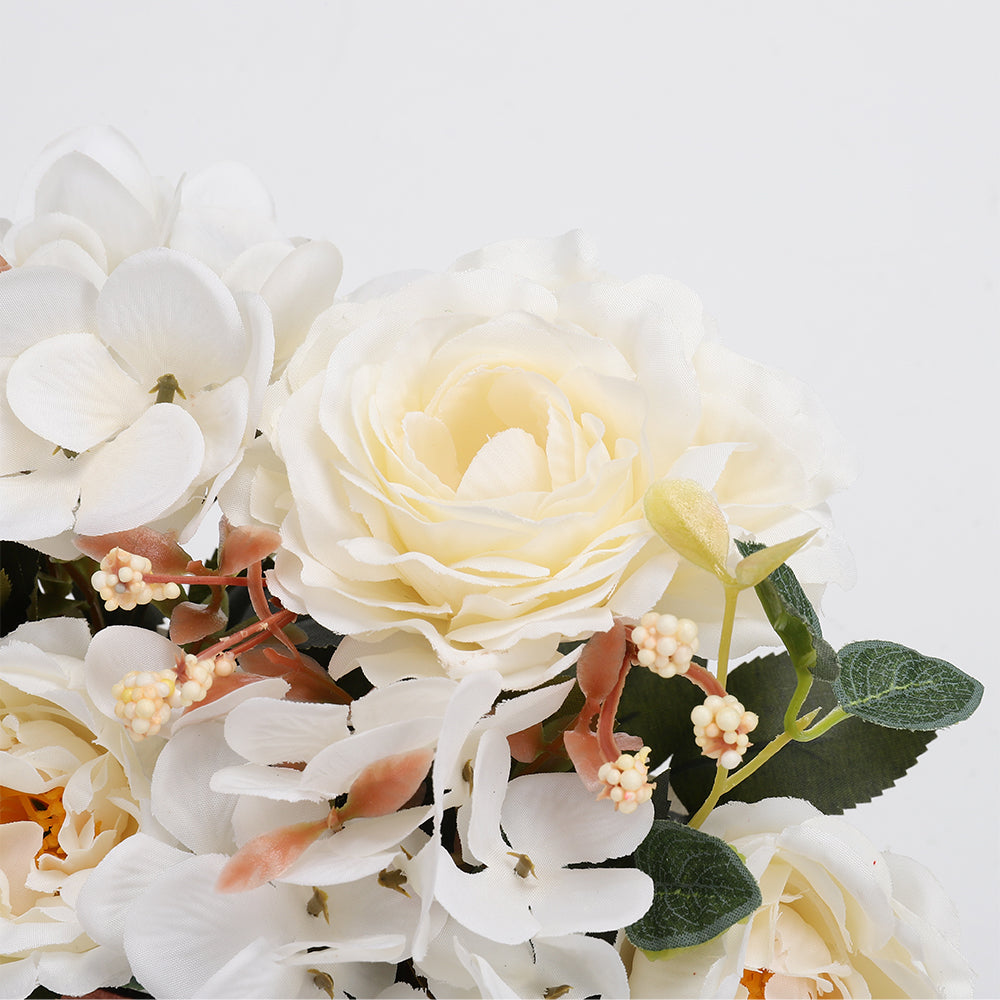 Country style Fake Hydrangea Peony in Wooden Vase Tabletop Centerpiece