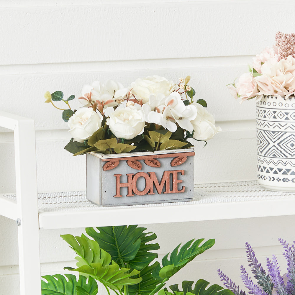 Country style Fake Hydrangea Peony in Wooden Vase Tabletop Centerpiece