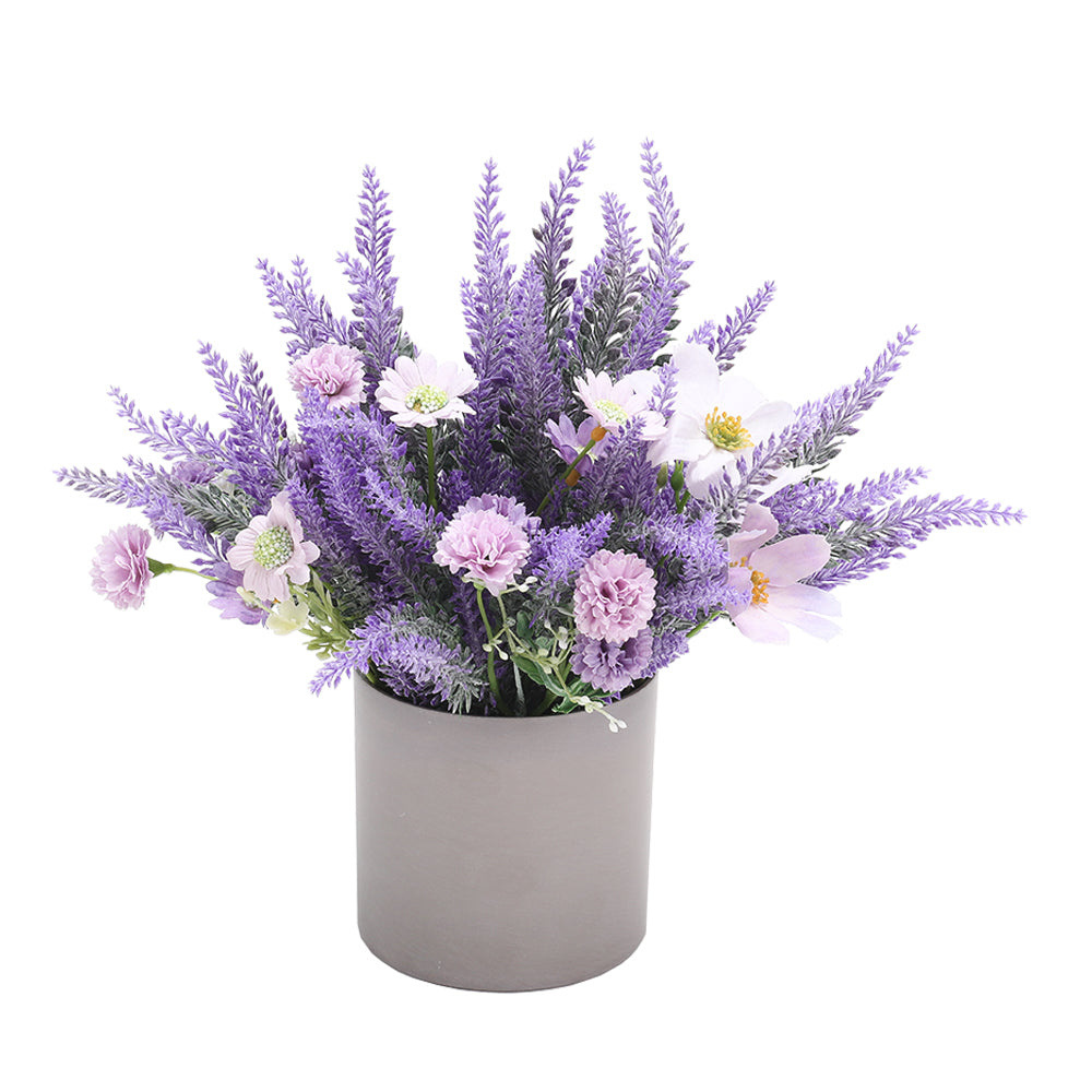 Artificial Lavender Potted Purple Flower Rustic Wood Planter Tabletop Decor
