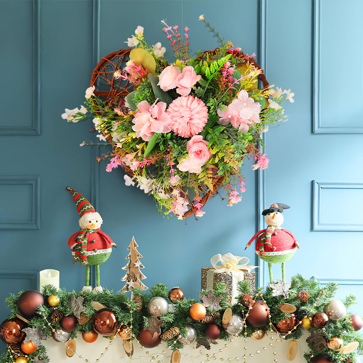Rustic Assorted Flowers Heart-shaped Wreath Wedding Decoration