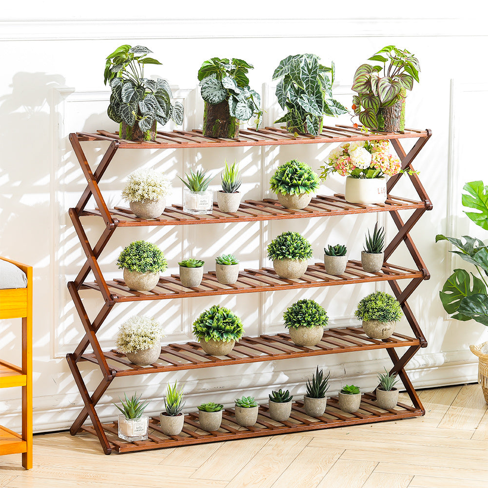 5-Tier Bamboo Flower Stand Rack Holder Multifunctional Storage Rack