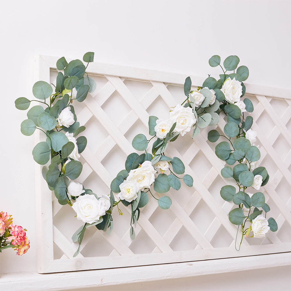 185cm Artificial Rose Eucalyptus Garland Vine Wall Hanging Wedding Arch Door Decor