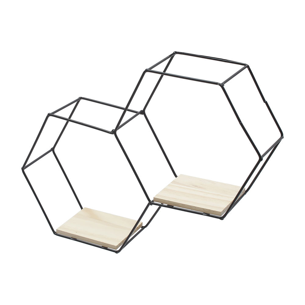 Modern Hexagon Wall Shelf with Iron Frame